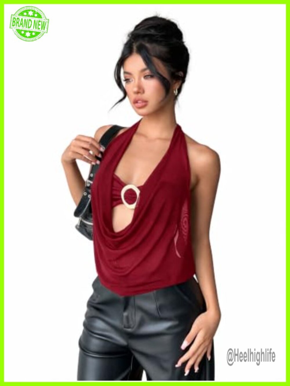 Women's Halter Tank Top Mesh Draped Backless Plunging Neckline Club Wear